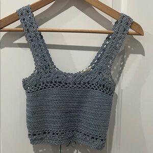 Sky and Sparrow Crochet Knit Crop Top - Light Blue Size Small